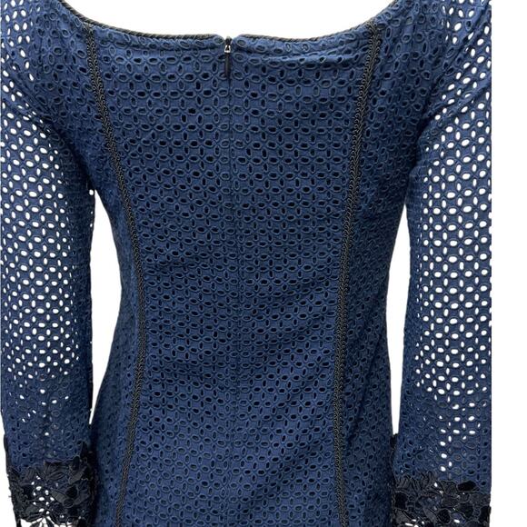 Sara Campbell Navy Blue Cotton Crochet Lace Dress Square Neck USA Made  Size S/M - Picture 11 of 16